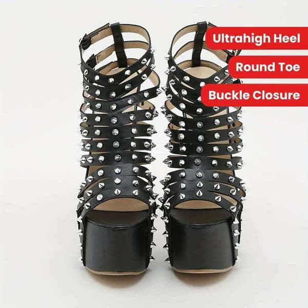 Vintage Italian Roman Style Ultrahigh Heel Sandals, 17Cm Round Toe Mary-Jane Strap With Buckle Closure, Solid Color Polyurethane Upper/Inner/Insole, Rubber