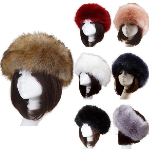 Winter Warm Elegant Thick Furry Hairband Russian Style Fluffy Faux Fur Headband Hat Earwarmer Ski Outdoor Women Girl Caps 251112