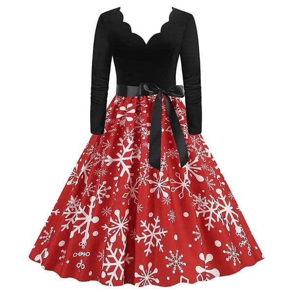 Elegant Vintage Christmas Long Sleeve V Neck Dress Sexy Year Party Womens Autumn Winter Casual Fashion S-3XL 251104