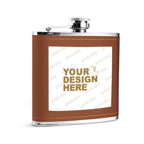 POD.DIY Portable stainless steel flask Custom Leather Look Stainless Steel Flask 6oz Personalized Option Durable Material Ideal for Liquor Storage
