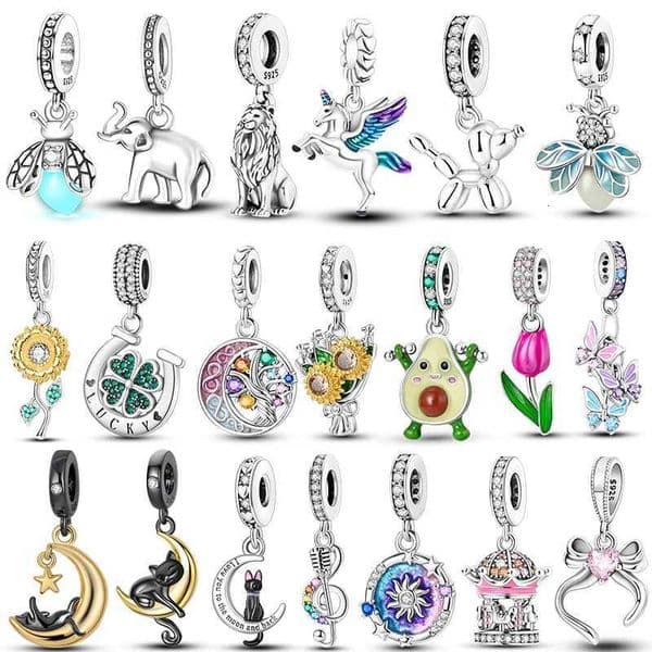 Charms 925 Sterling Silver For Women Cat Animals Sunflowers Beads Dangle Fit Bracelet Pendant DIY Fashion Jewelry Gift W251112