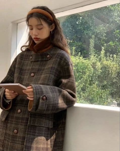 Retro Plaid Woolen Coat For WomenS Autumn And Winter Style Doubled Splicing Fashionable Thick 251112
