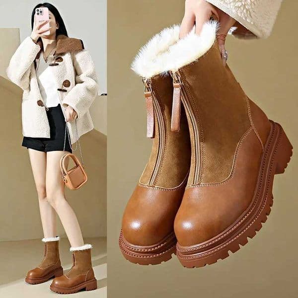 Women Boots Warm Anti Slip Platform Winter Plush New Round Toe Zipper Comfortable Outdoor Ankle Boots Womens ShoesXJ251112