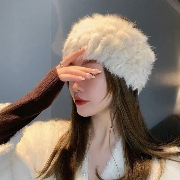 Autumn Winter Knitted Real Rabbit Fur Headband for Women Fluffy Elastic Hair Bands Ring Ladies Ties 251111