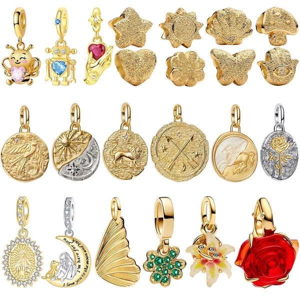 New 925 Sterling Silver Golden Geometry Set Charms Beads Heart Star Earrings Rings Bracelets Necklaces Womens DIY Jewelry Gift W251112