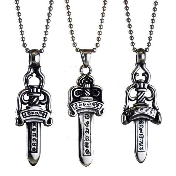 Personalized Large Sword Pendant Titanium Steel Necklace Fashion Accessory Buddhist Script Engraved Stainless Steel Jewelry J251107