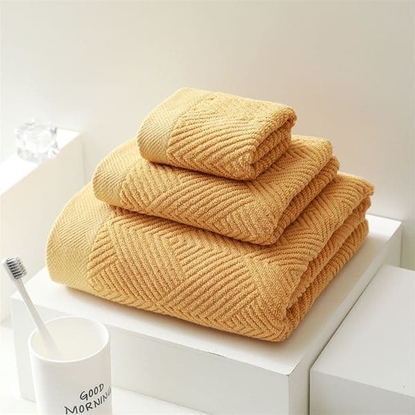 3PcsPack LongStaple Cotton Bath Towel Face Set Solid Soft Quickdry Towels Beige Gray Yellow Beach 251031BJ