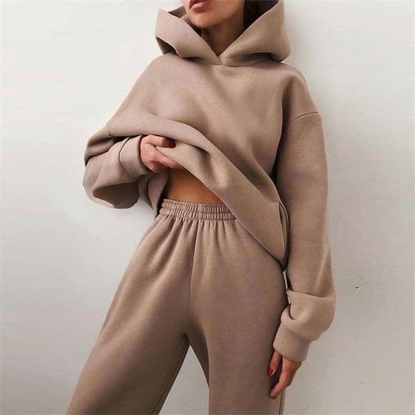 Womens Tracksuit Suit Autumn Fashion Warm Hoodie Sweatshirts Two Pieces Oversized Solid Casual Hoody Pullovers Long Pant Sets w251106