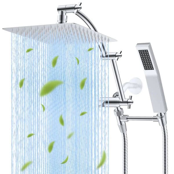All Metal Rainfall Head Square Head Combo High Pressure Handheld Shower Wand Arm Hose