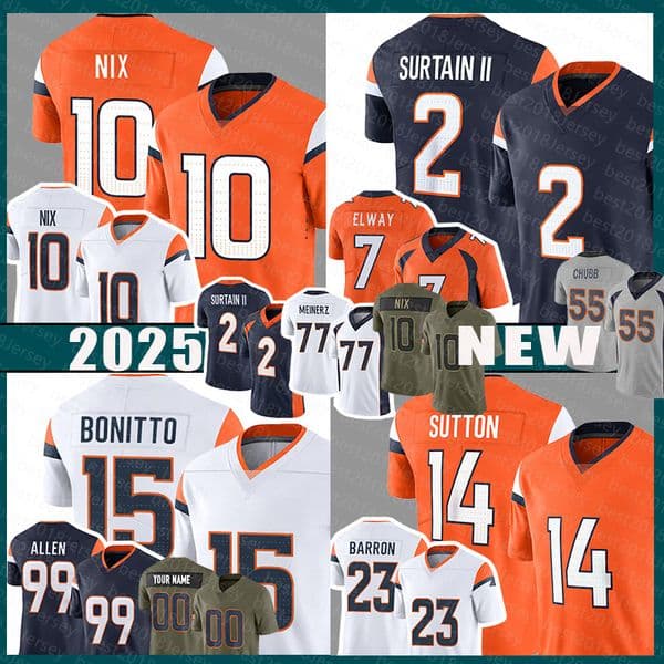 Mens Bonitto Football Jerseys Bo Nix Pat Surtain II Zach Allen Courtland Sutton John Elway Jahdae Barron Evan Engram Jarrett Stidham Marvin Mims Jr.