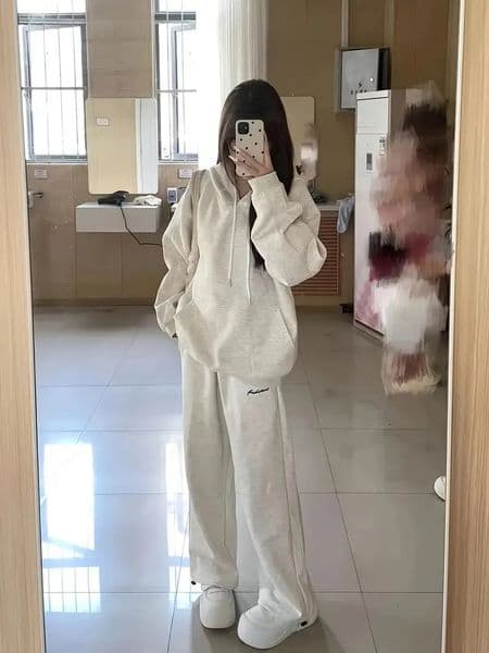 Womens Spring and Autumn Hooded Sweatshirt Set Korean Style Loose Long-Sleeved Trousers Two-Piece Set 251106