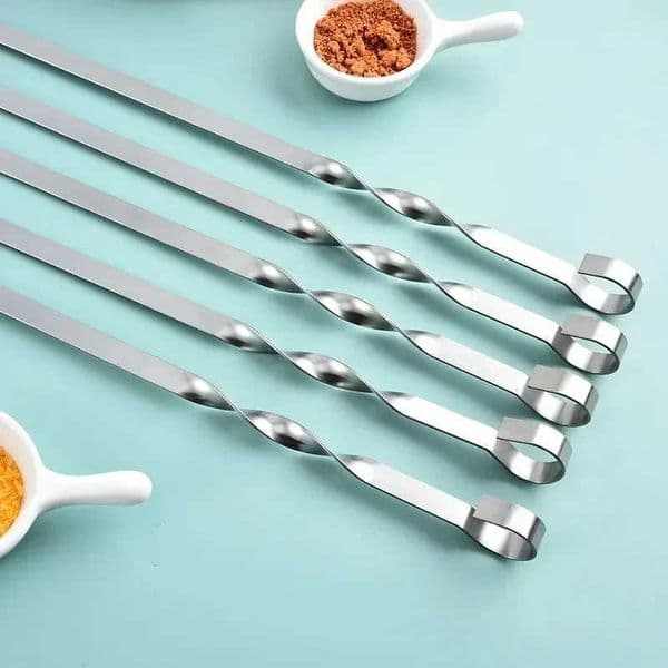 50cm 6-piece barbecue fork stainless steel wide barbecue stick flat barbecue fork outdoor picnic barbecue Utensil kitchen accessories M250412