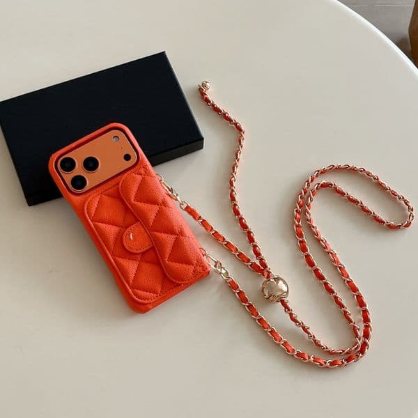 Crossbody Phone Case Designer iPhone Case for iPhone 17 Pro Max 16 Pro Max 15 14 13 12 11 16 Plus Case Card Holder Fashion Caviar Leather Handbag Wallet Cover Chain Straps