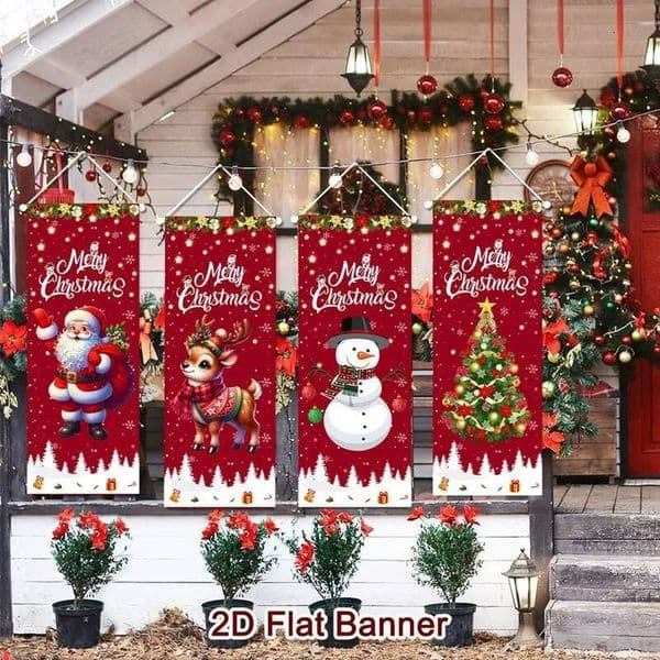 Christmas 4pcs Flag Oranment Decorations for Home 2025 Xmas Hanging Pendant Navidad Noel Gifts New Year 2026 ddmytues