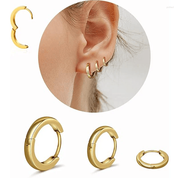 Hoop Earrings 3 Pairs 925 Sterling Silver 14K White Gold Plated Small Hoops Cartilage Huggie For Women Men