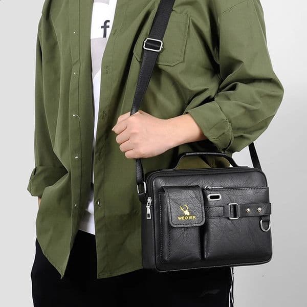 Mens shoulder briefcase PU leather handbag cross messenger business Boston Breifcases Square small body bag men 250409