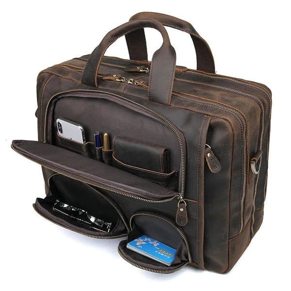 173 Inch Laptop Briefcase Genuien Leather Laptop Bag Business Travel Tote Bags Handbags For Men Male Large Brief Case Bag Retro 251106