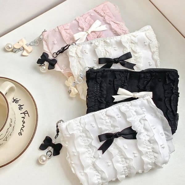 Cute Women Makeup Mini Bag Korean Lace Bow Portable Coin Purse Small Pouch Handbag Kawaii Female Cosmetic Storage Zipper 251111
