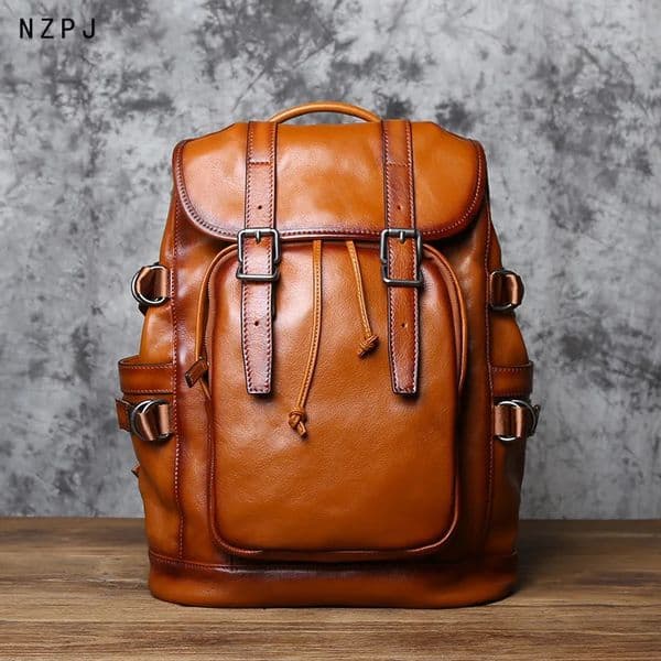 NZP Retro Leather Mens Backpack European and American Fashion Travel Bag Top Layer Cowhide Casual School Bag Laptop Bag 251111
