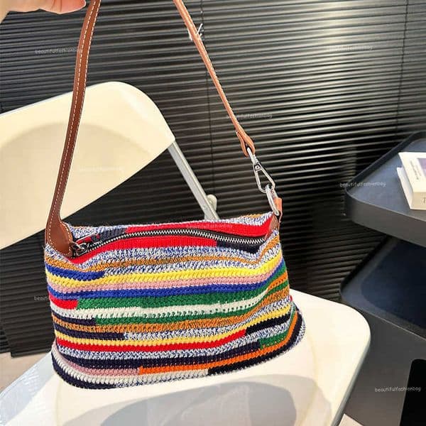 High quality Evening Bags Designer Rainbow Tote Bag Crochet Tote Bag Crossbody Weave Hobo Straw Beach Bag Summer School Handbag Shoulder Beach Travel Handbags