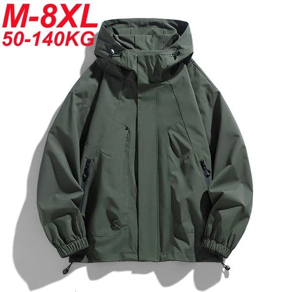 Men Jacket Hooded Windbreaker Trench Coats Oversize 6XL 7XL 8XL Plus Size Waterproof Black Bomber Camping Loose Thin Softshell 251112
