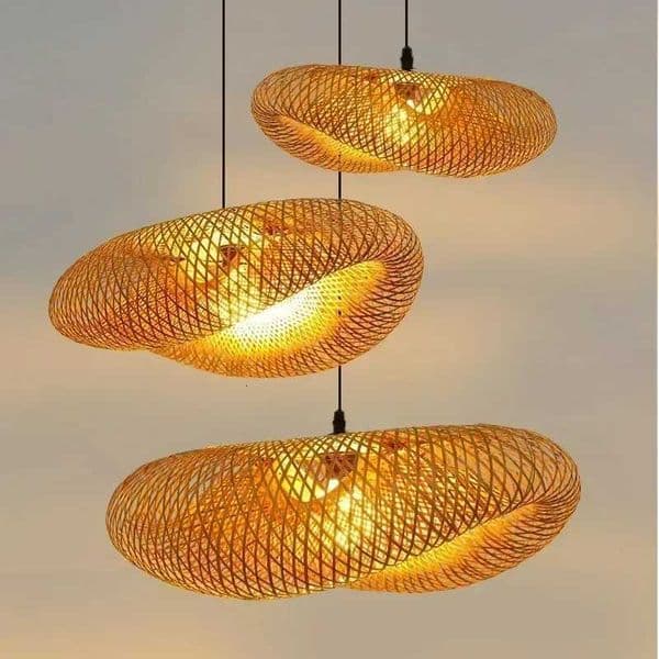 Bamboo Hand Weaving Pendant Lights 38cm Hanging LED Ceiling Lamp Chandelier Fixture Rattan Hand Craft Woven Home Bedroom Decor X251112