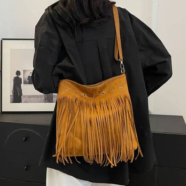 Boho Style Tassel Crossbody Bag Soft Frosted Tassel Straddle Bag Women Vintage Suede Shoulder Bag Casual Fringe Messenger Bag 251110