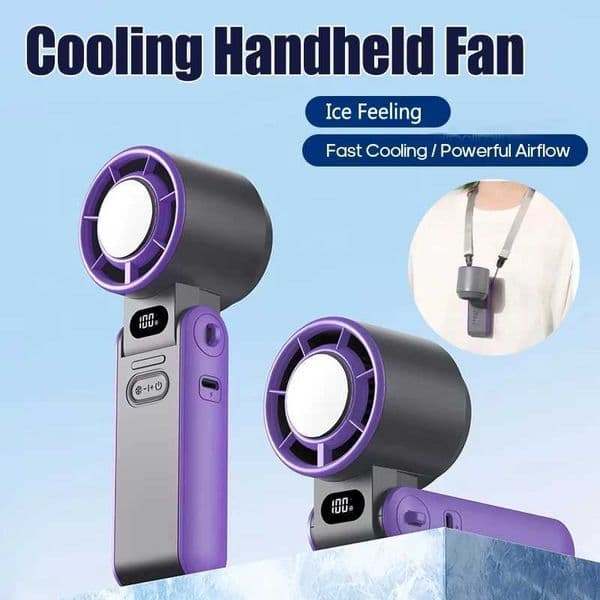 Portable air-cooled turbo fan 3600mAh with adjustable wind speed outdoor folding student handheld fan with drawstring X250412