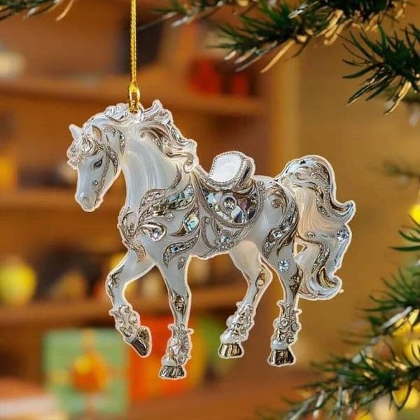 Christmas Tree Xmas Metallic Rhinestones Hanging Horse Ornaments Gifts Home Decoration ddmytues