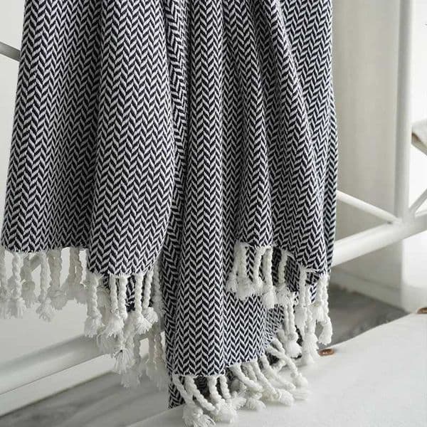 Nordic Stripe Geometry Throw Blanket Pure Cotton Sofa Decorative Blankets Hotel Bed End Cover Light Luxury Knitted Shawl Y251112