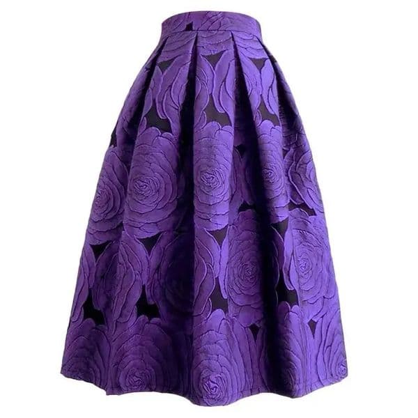 Rose Purple Floral Elegant Chic High Waist Ball Gown Loose Womens Skirt KneeLength Long Skirts For Women Clothing Fashion 251107