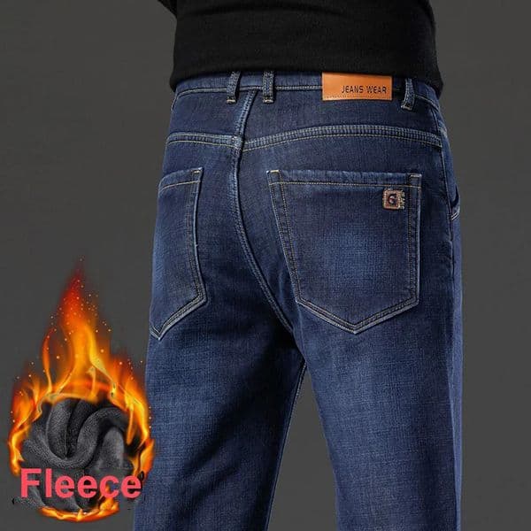 Mens Warm Fleece Jeans Winter Thick Velvet Slim Fit Business Casual Pants Classic Black Blue Elastic Cotton Denim 251110BANJIA