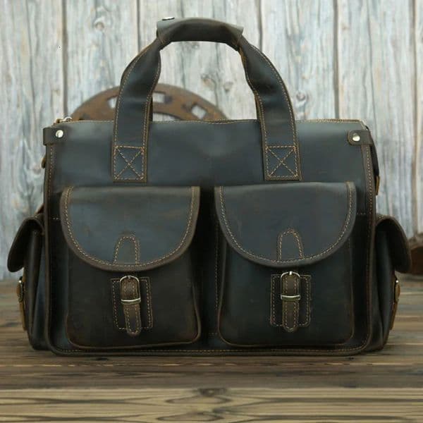 Vintage Mens Briefcase Genuine Cowhide Leather 15 PC Laptop Bag Crazy Horse Leather Business Messenger Bag Work Tote for man 251106