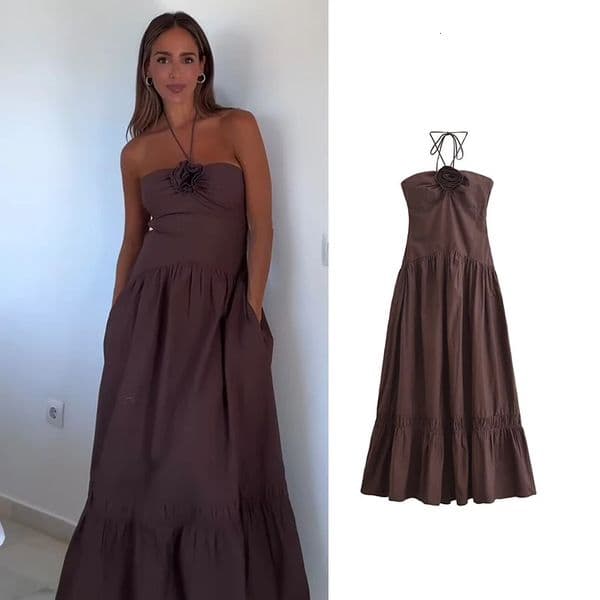 Dresses Summer Womens 2025 Chic Tube Top Hanging Neck Holiday Dress Womens Street Fashion Party Long Dress 251112