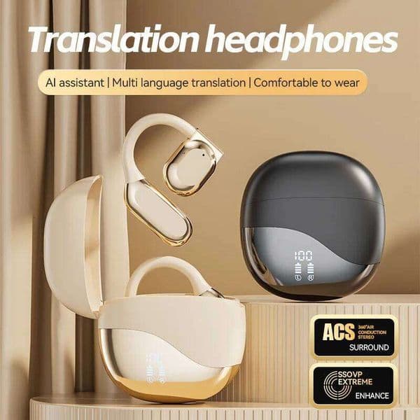 AI Earbuds Bluetooth Real Time Headphones Two Way Instant Voice Translator Ear Hook For Business Travel