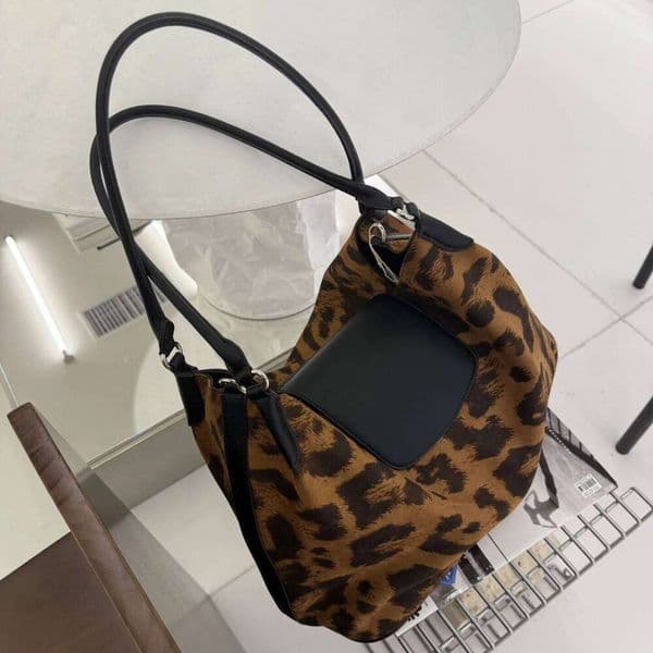 PU Canvas Leopard Print Tote Autumn Winter New Design Large Capacity Casual Y2k Fashion Women's One-Shoulder Crossbody Bag Suotong1112