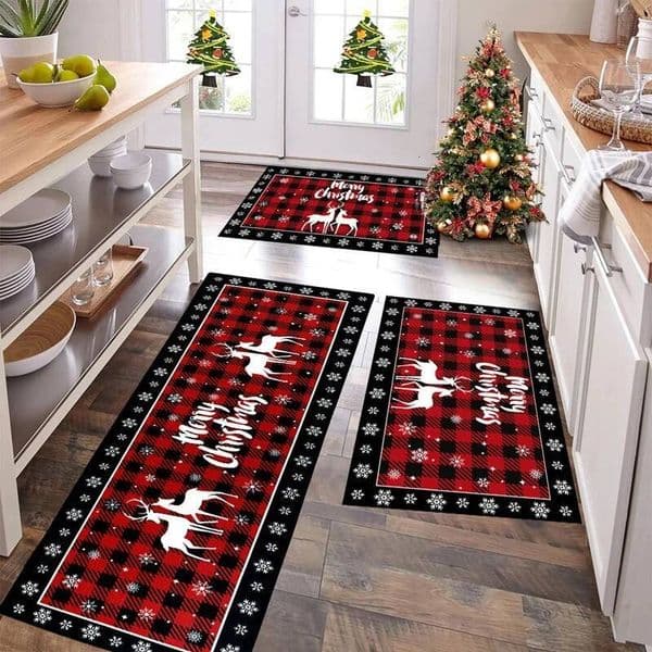 Christmas Plaid Tree Floor Kitchen Absorbent Non-slip Mat Merry Decoration For Home 2025 Happy New Year 2026 ddmytues