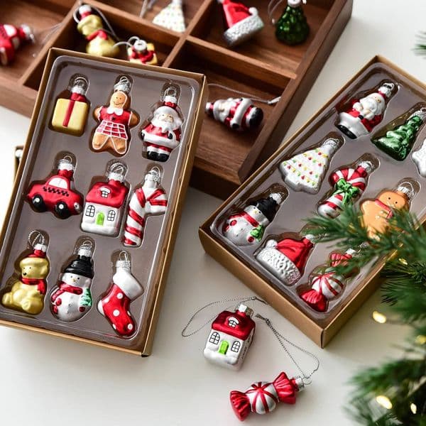 Christmas Set Glass Gingerbread Man Tree Ornaments Window Display Living Room Decorations Gifts ddmytues
