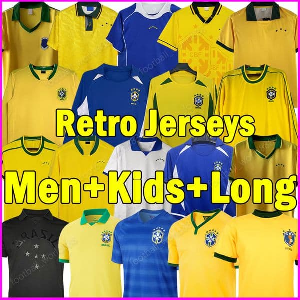 4XL Retro Brazil national football team Soccer Jerseys RONALDO RONALDINHO 98 football shirts ROMARIO RIVALDO 2002 football kits ADRIANO Long Sleeves Men Kids Sets