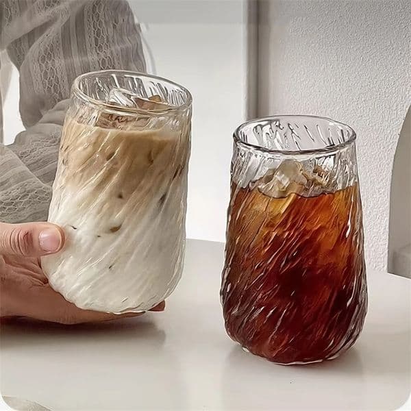 400ML Coffee Mug Glassware Stripe Glass Cup Ice Transparent Tea Drinkware Juice Milk Mocha Cups Kitchen Supplies 251031