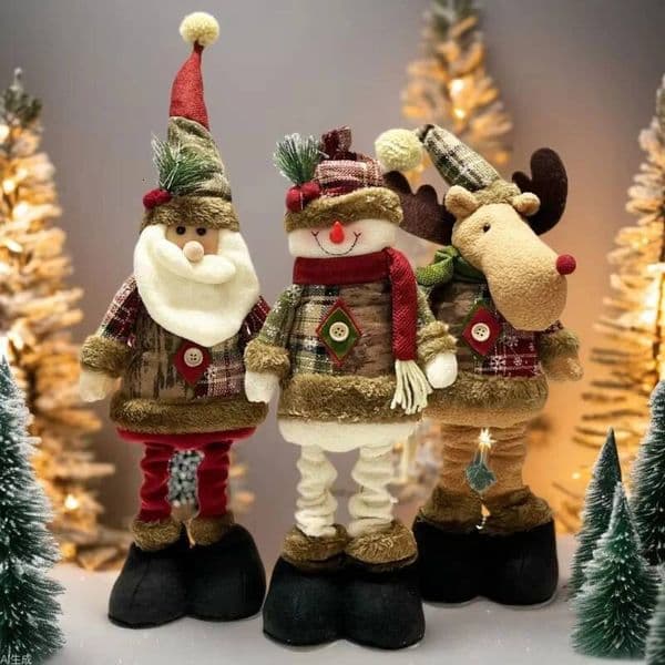 Christmas Adjustable Santa Claus Snowman Elk Doll Plush 40~60cm Gift Tree Decorations Home Party Xmas Ornaments 1~3pcs ddmytues