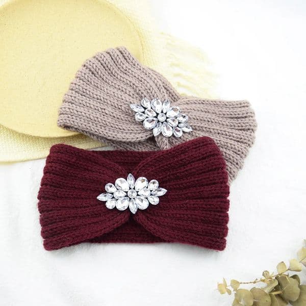 Diamond Headband Elastic Ear Warmer Knit Cross Headwrap Turban Wide Brim Headwear for Women Girl Winter Fashion Hair Accessories 251111