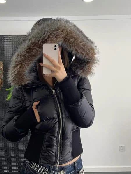 Detachable sleeves short section hair collar down jacket temperament Slim winter warm fluffy womens 251111