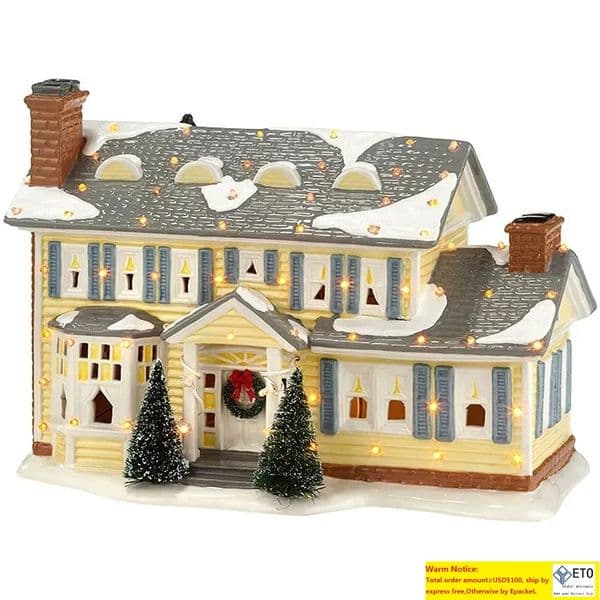 Brightly Lit Building Christmas Santa Claus Car House Village Holiday Garage Decoration Griswold Villa Home Desktop Figurines LL