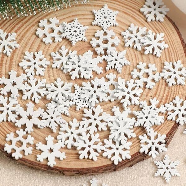 Christmas 50Pcs Decoration Wooden White Snowflake Xmas Tree Ornaments For Home Decor Supplies 2025 New Year Navidad Accessories Ddmytues B2