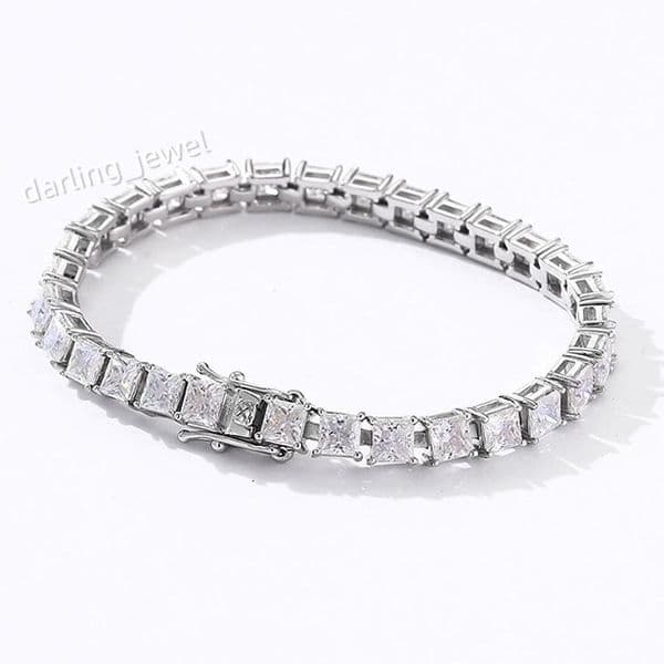 Waterproof Tarnish-Free Jewelry 925 Sterling Silver Custom 18K Gold Plated 4mm Square Moissanite Princess Bracelet for Women
