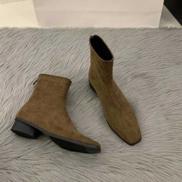 2025 Peach-colored Back-Zip Nude Boot - Fi Square-Toe - Fall/Winter Style - High Heel - Womens Elegant - Tight Short BootXJ251112