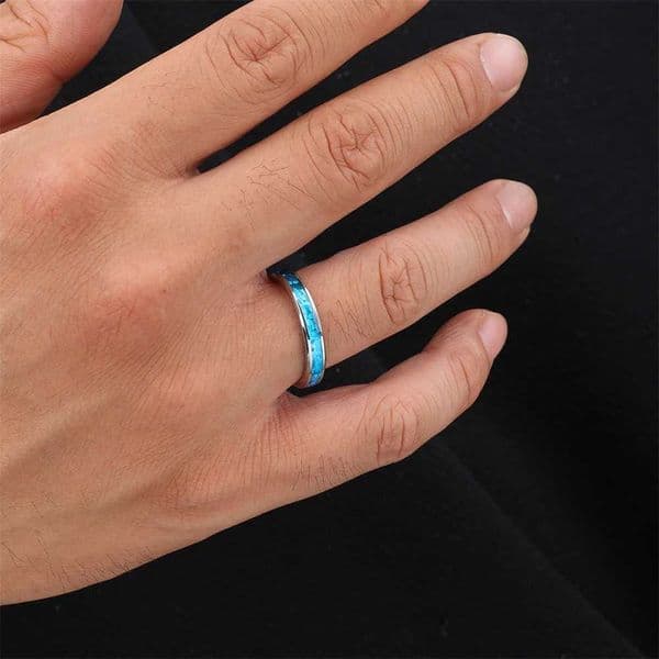 Elegant blue opal ring suitable for women the smallest stainless steel party wedding ring simple fashionable jewelry girl gift 2024XJ250412