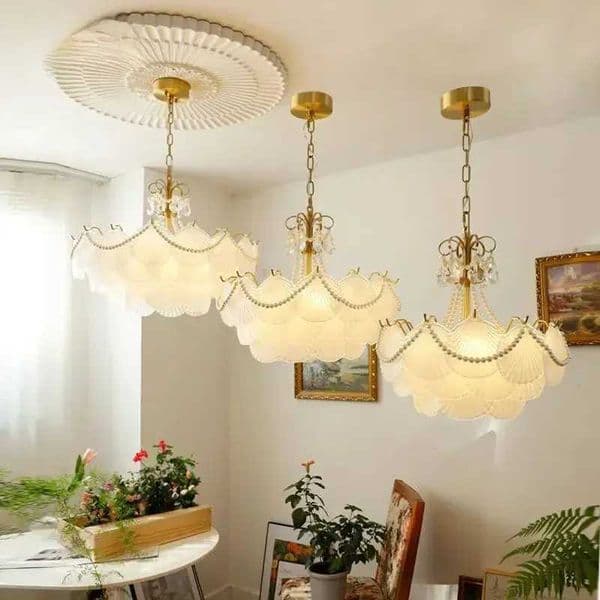 Luxury Pearl crystals Chandelier Fixture Art French Shell Glass Chandelier for Bedroom living dining room island lamp home decor X251112