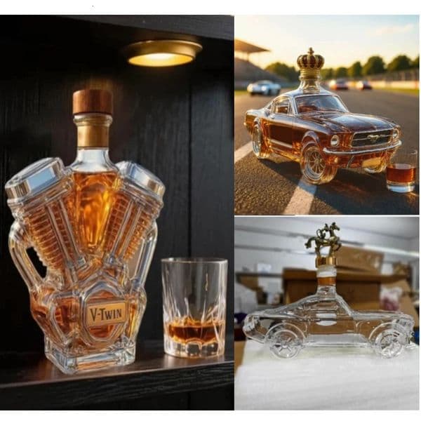 V8 Whiskey Bottle Motorcycle Engine Wine Vtwin Handmade Decanter For 251110